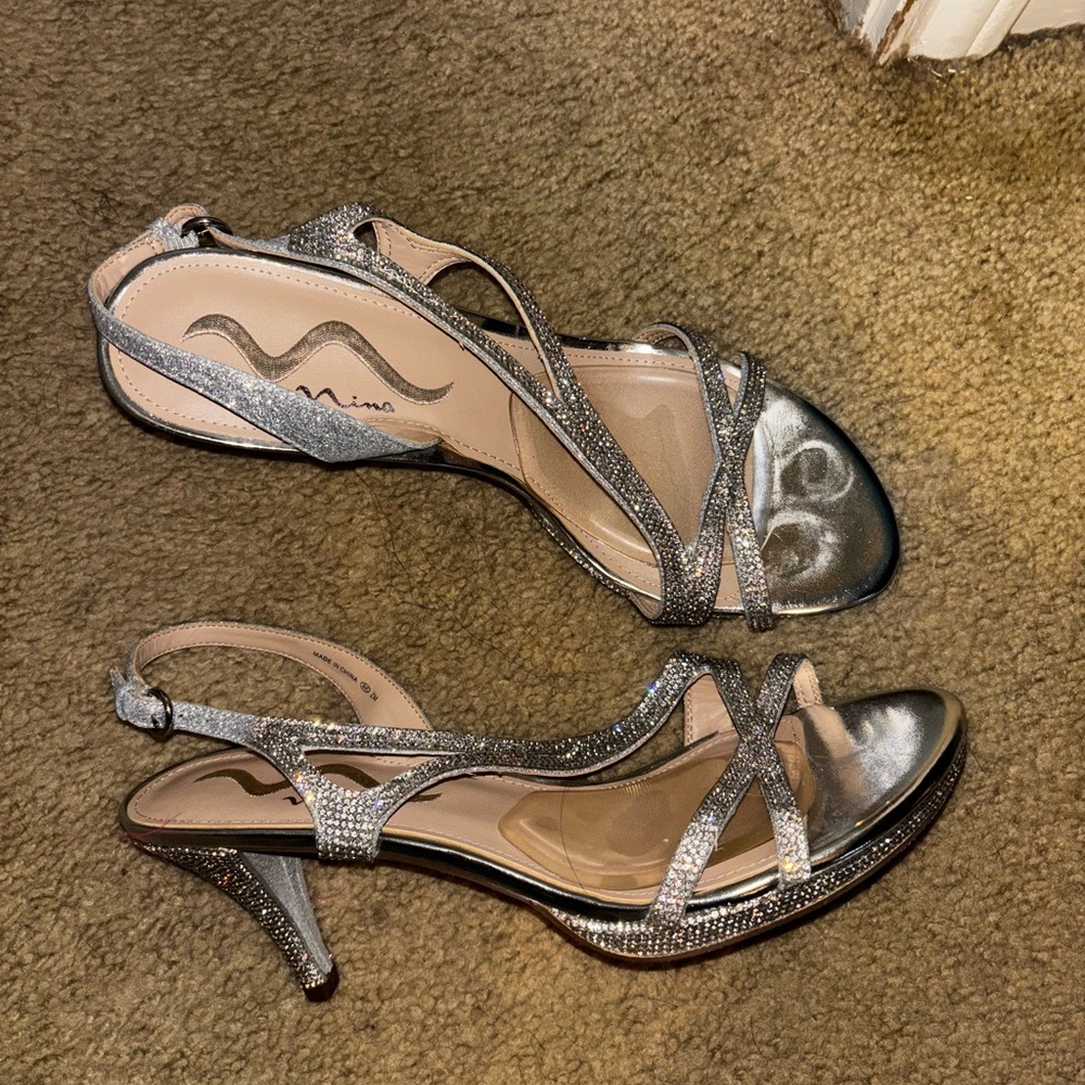 Nina Glittering Silver Strappy Heels